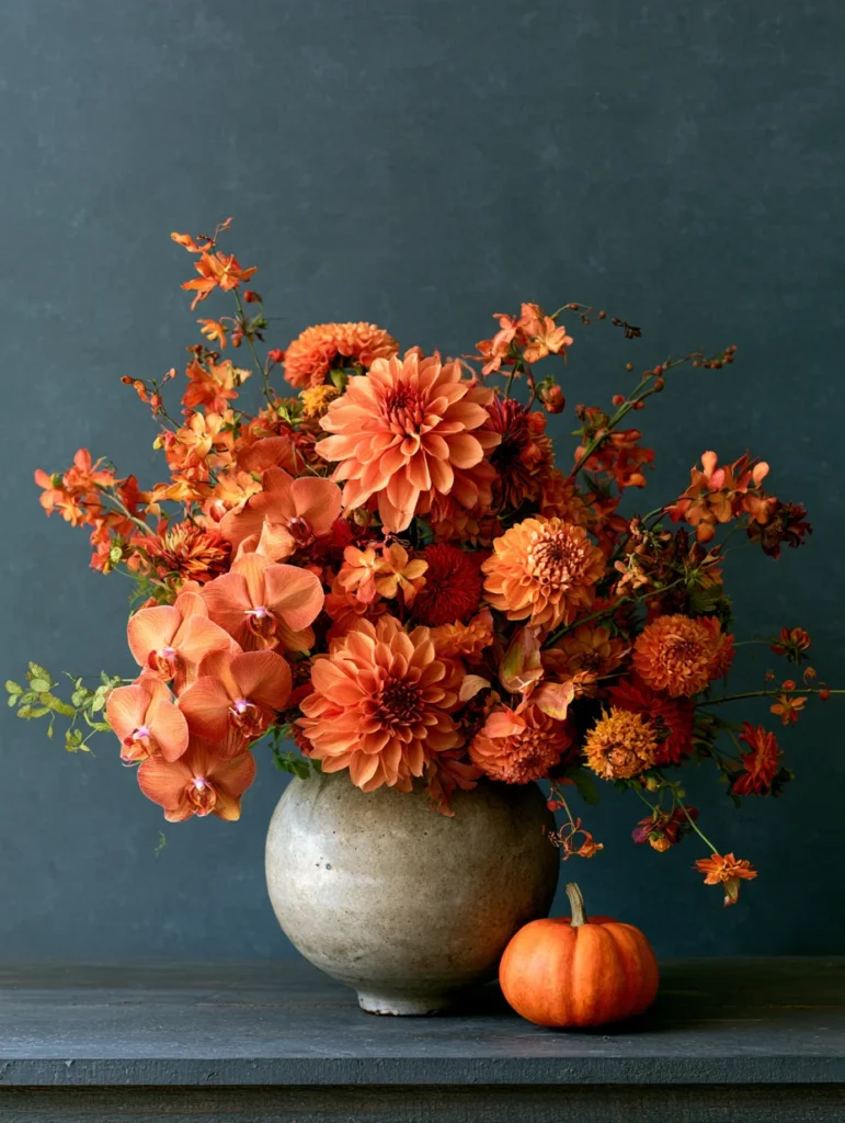 Design_Techniques__Styles_Autumn_dahlia__orchids_and_pumpkin 