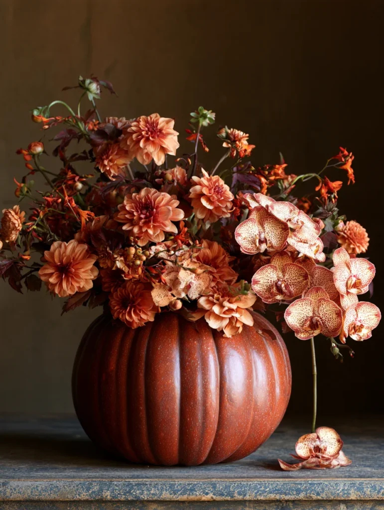 Design_Techniques__Styles_Autumn_dahlia__orchids_and_pumpkin 