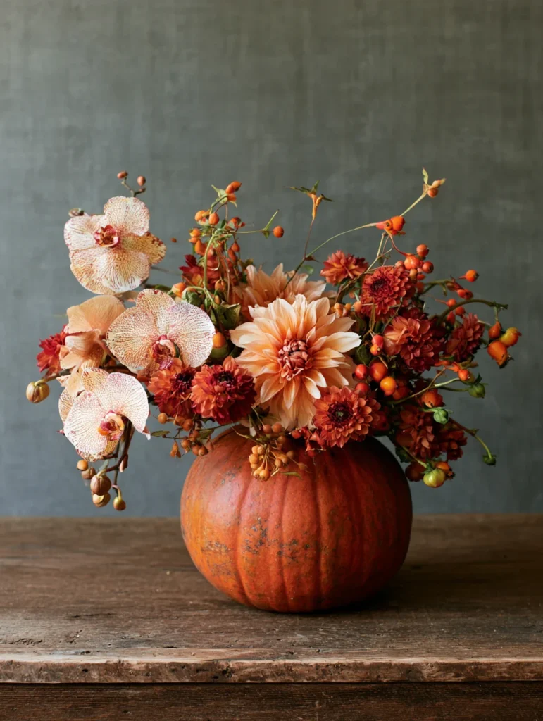 Design_Techniques__Styles_Autumn_dahlia__orchids_and_pumpkin 