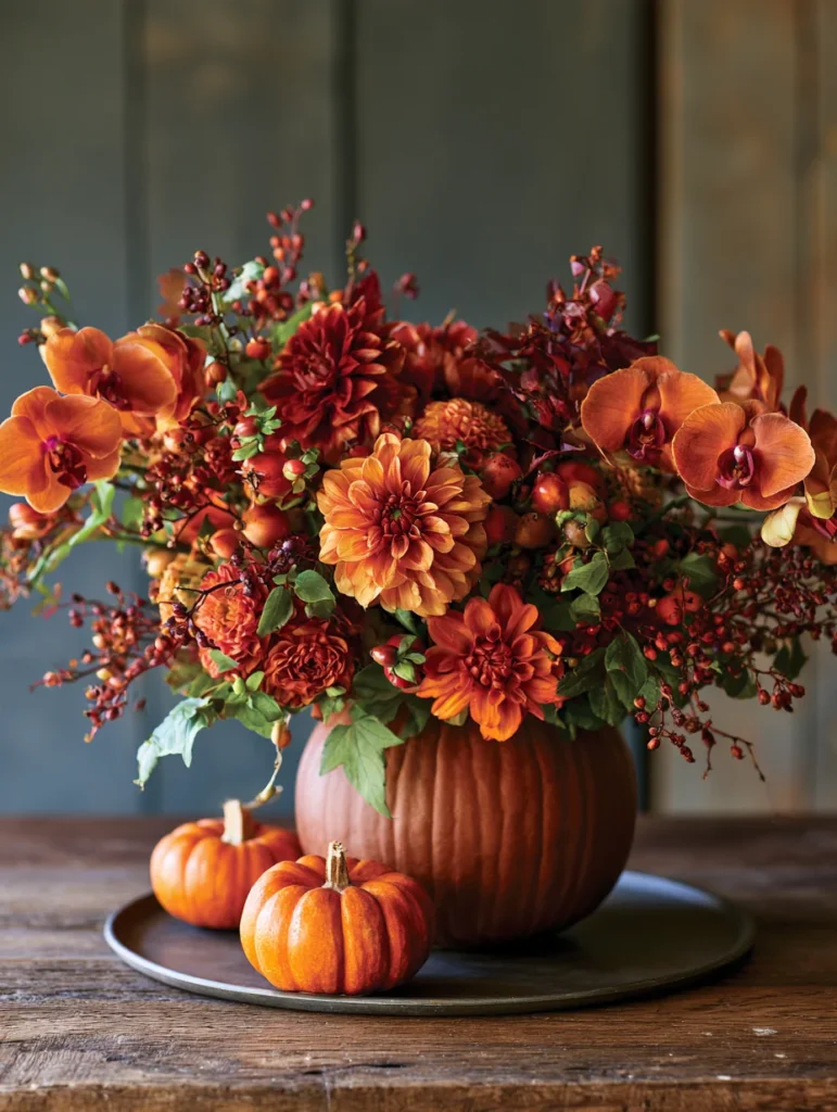 Design_Techniques__Styles_Autumn_dahlia__orchids_and_pumpkin 